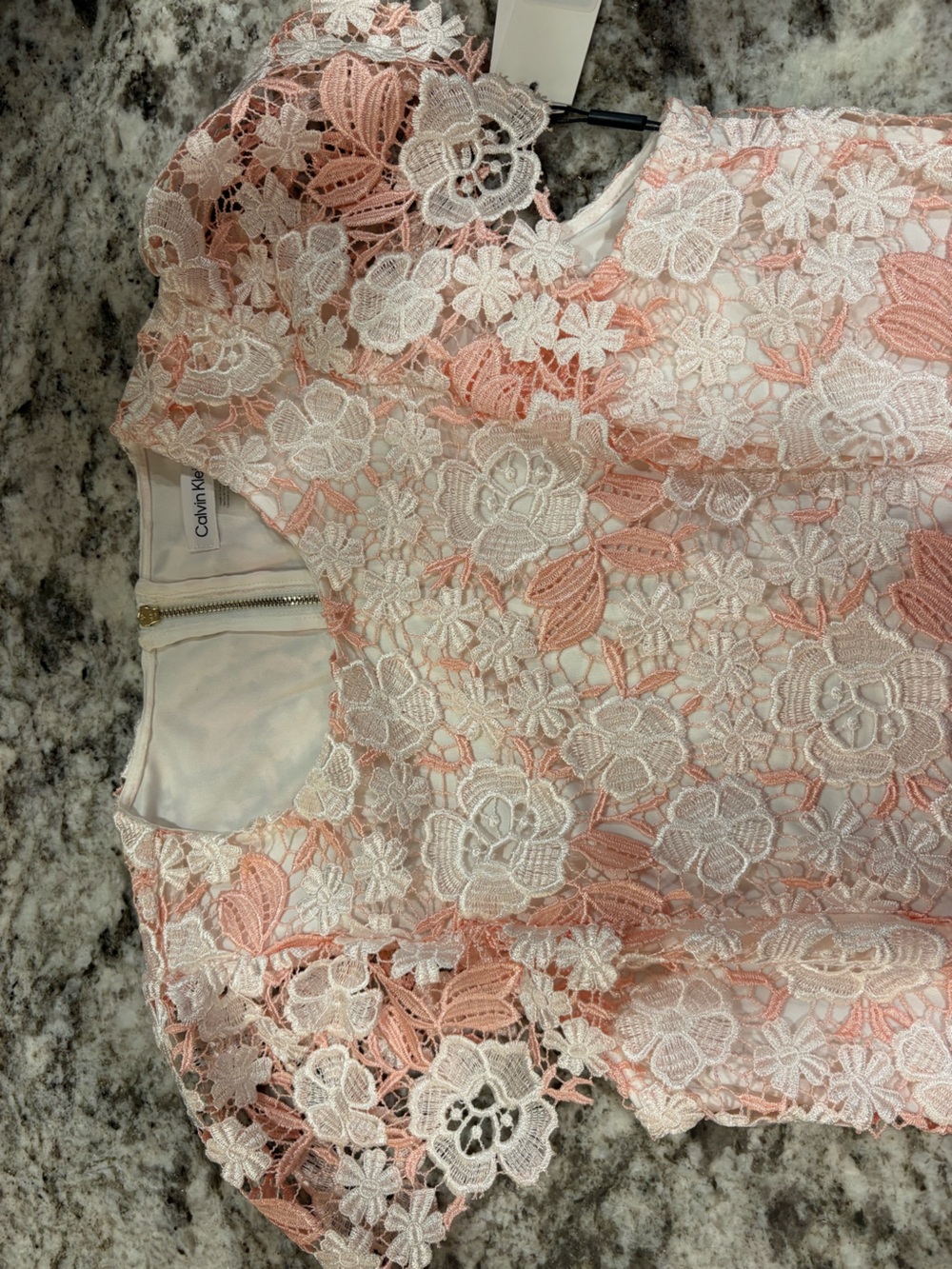 Calvin Klein Pink and Ivory Floral Lace Cocktail Dress